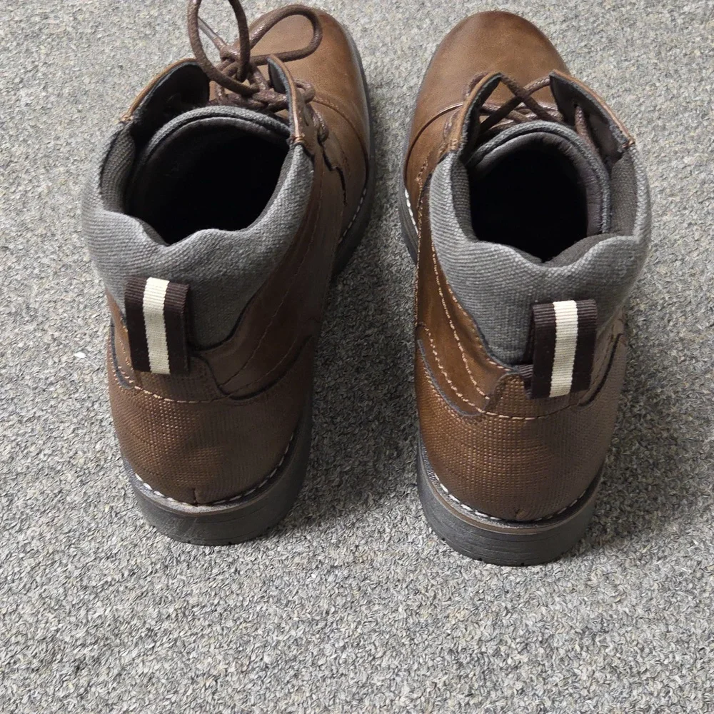 Vostey Men's Brown Leather Motorcycle Cap Toe Chukka Boots